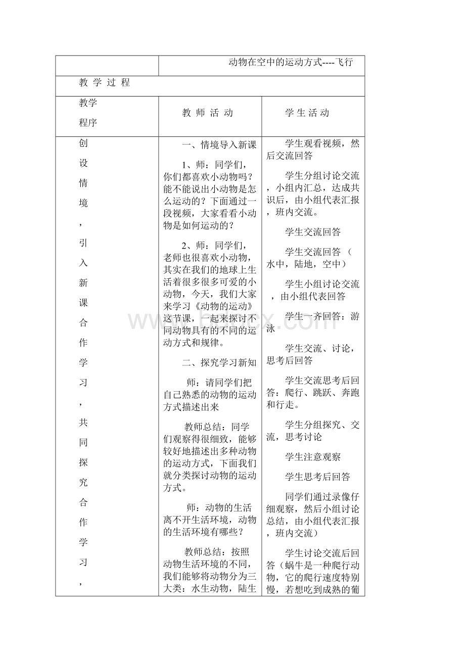 人教版小学科学三年级上册《二 动物的生活2 动物的身体和运动》优质课教学设计0Word格式文档下载.docx_第2页