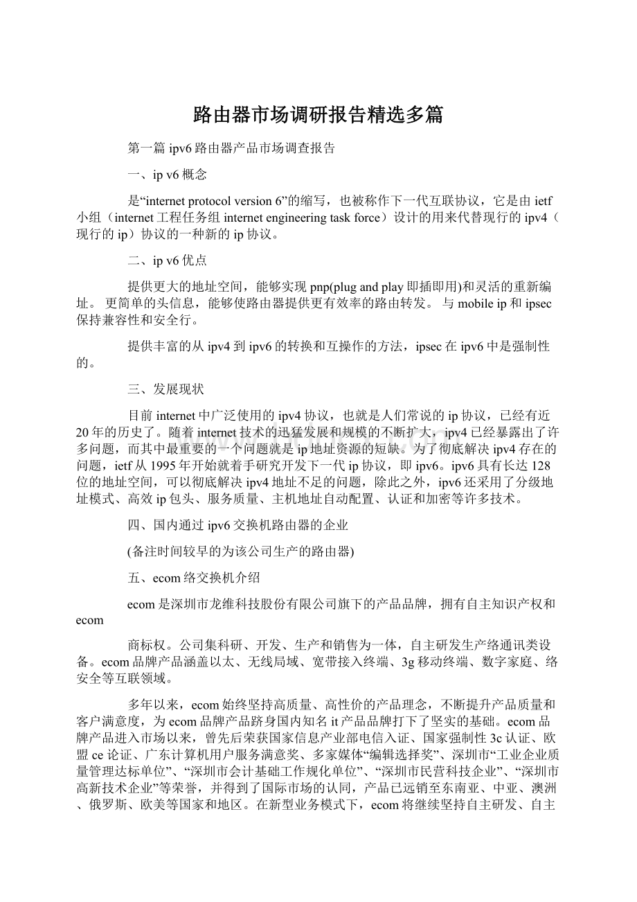 路由器市场调研报告精选多篇Word格式文档下载.docx