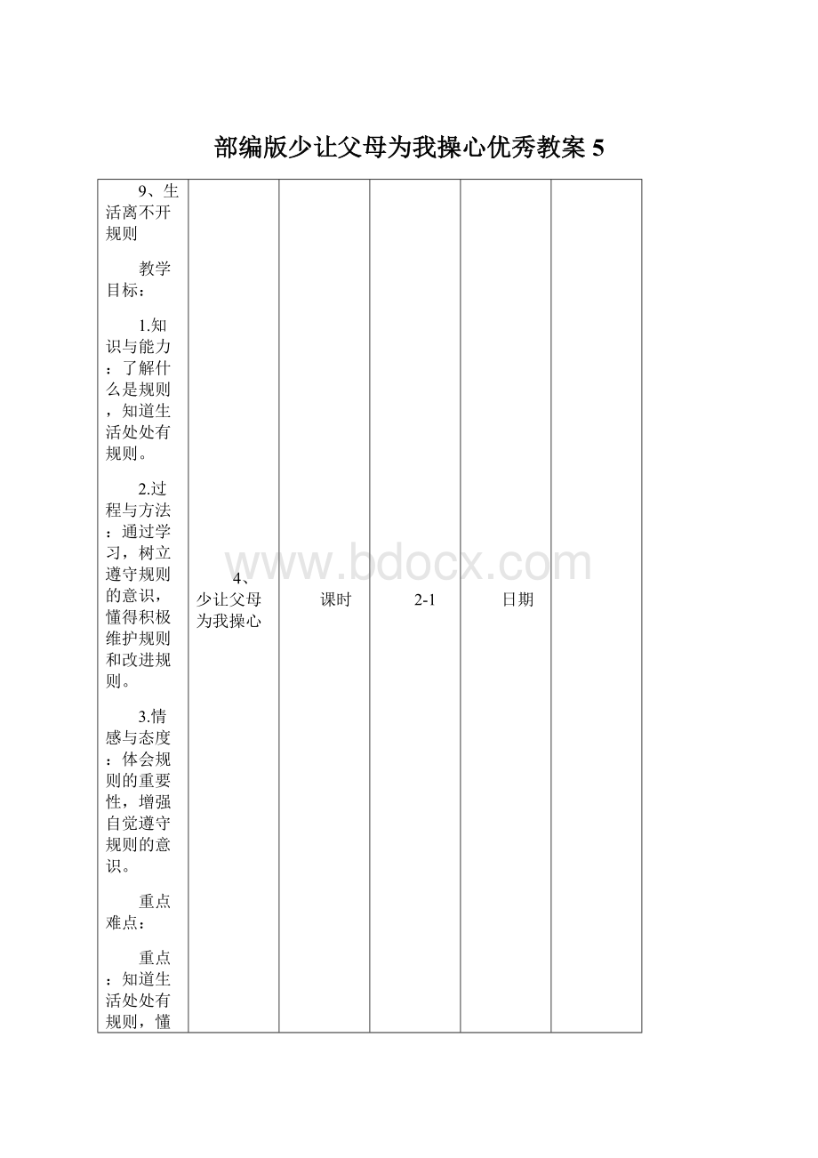 部编版少让父母为我操心优秀教案5Word文档下载推荐.docx_第1页