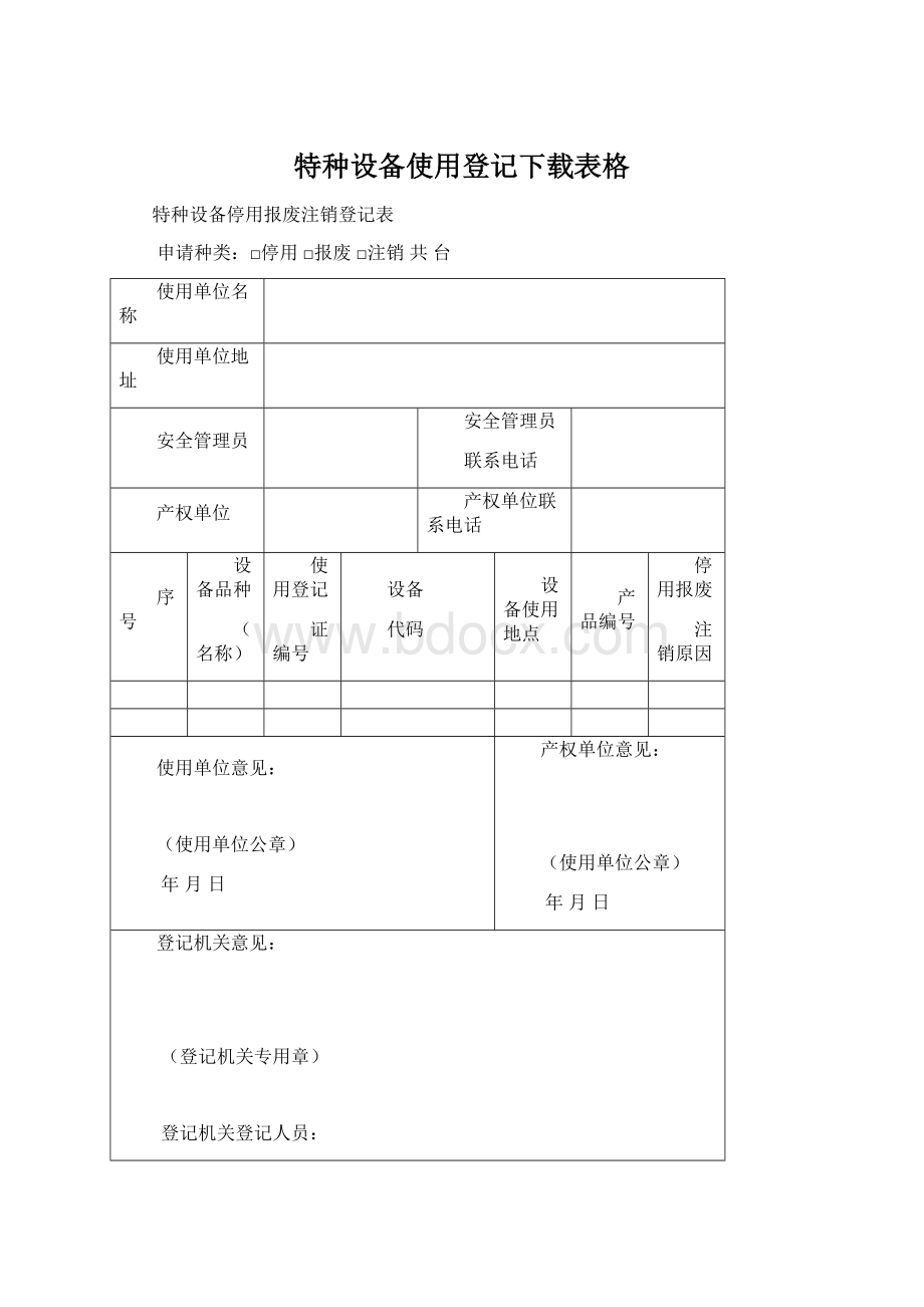 特种设备使用登记下载表格Word格式.docx