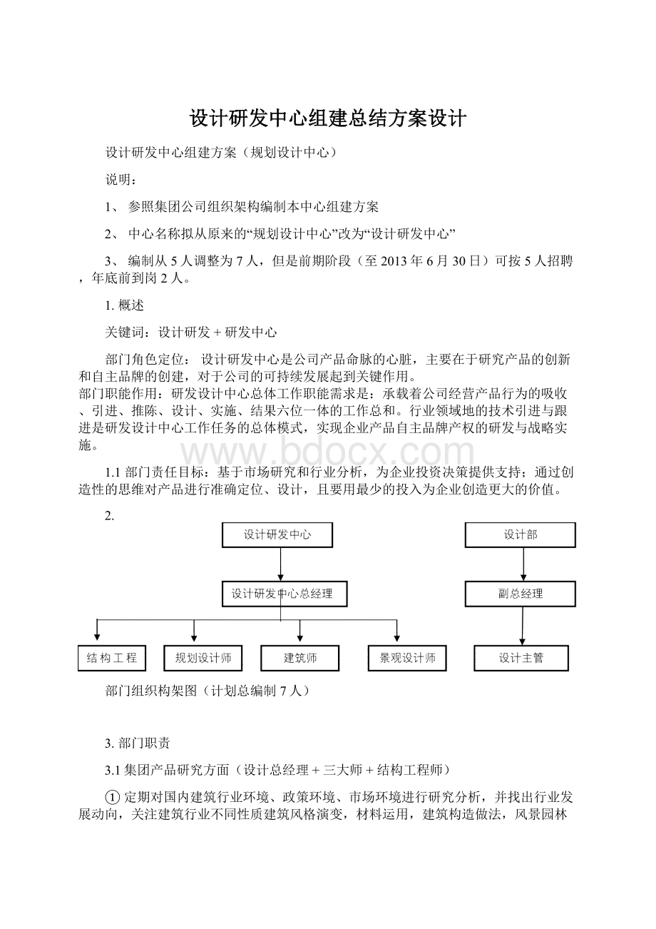 设计研发中心组建总结方案设计Word文档格式.docx