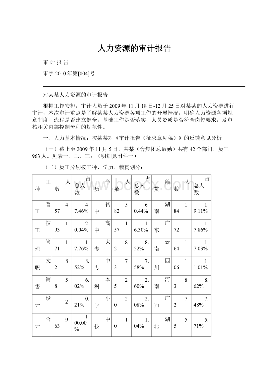 人力资源的审计报告Word文件下载.docx