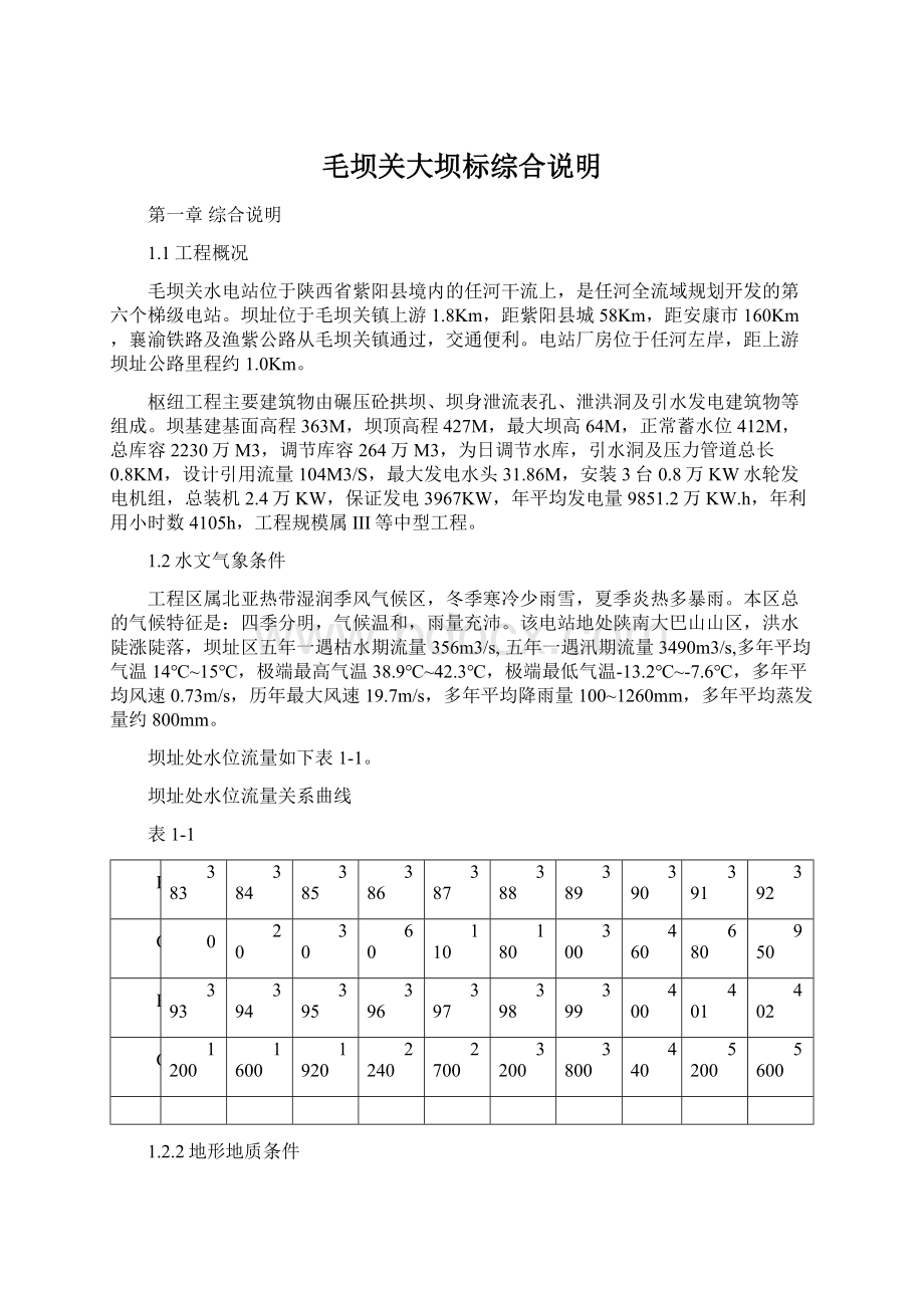 毛坝关大坝标综合说明Word格式.docx