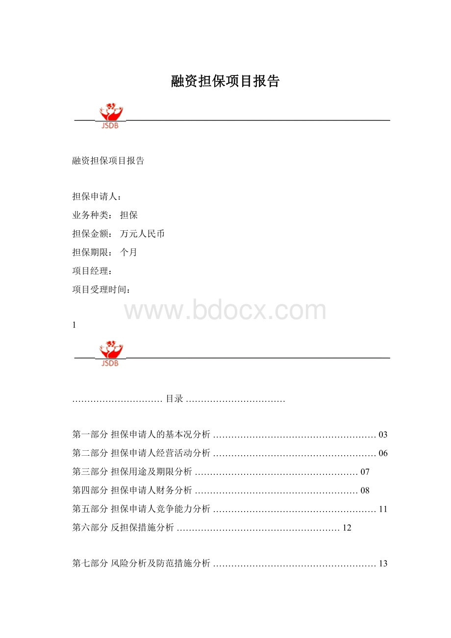 融资担保项目报告Word文档下载推荐.docx