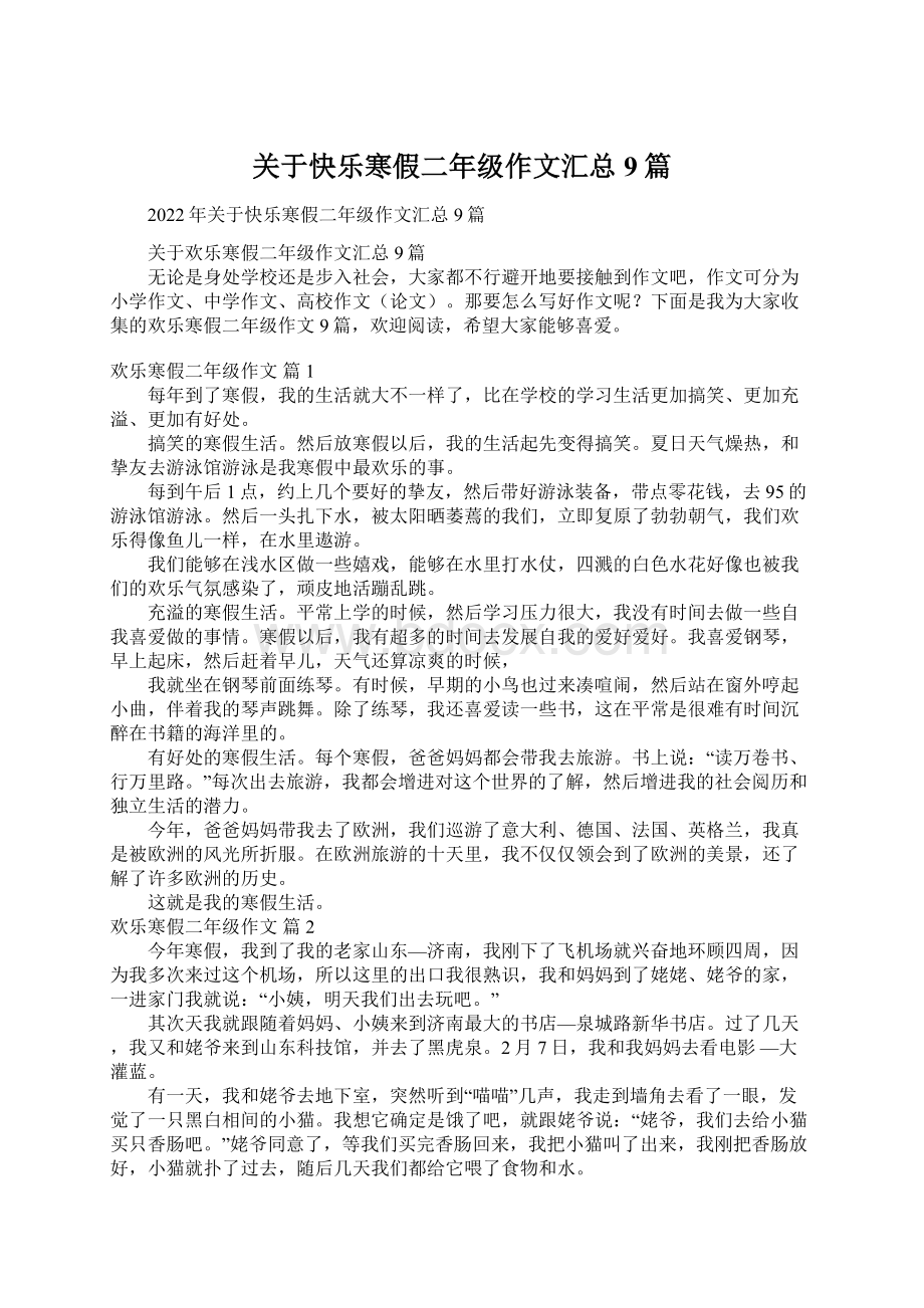 关于快乐寒假二年级作文汇总9篇.docx