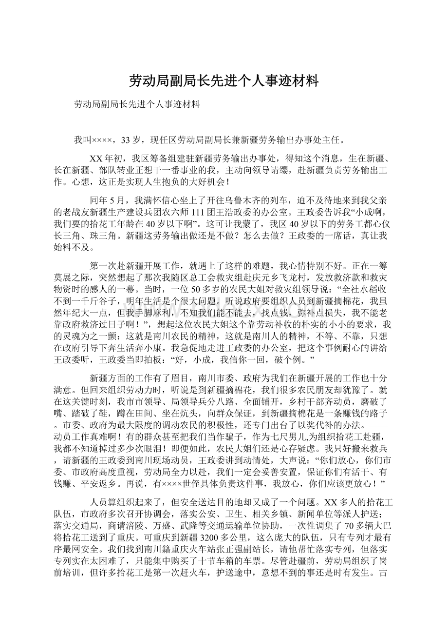 劳动局副局长先进个人事迹材料.docx