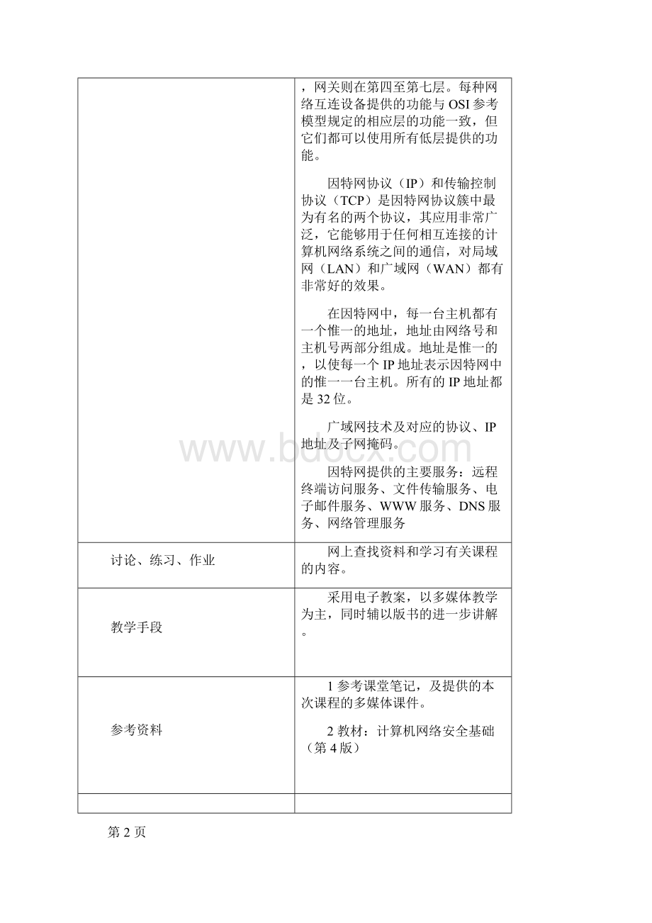 《计算机网络安全基础第4版》教案文档格式.docx_第3页