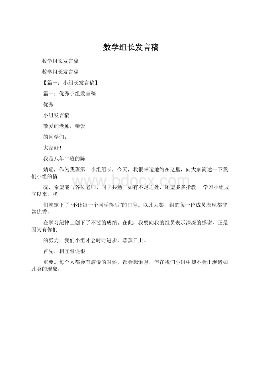 数学组长发言稿Word文档格式.docx