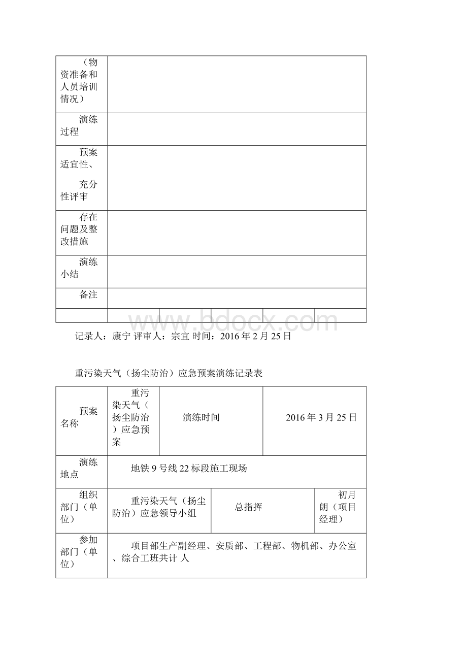 重污染天气扬尘防治应急演练记录Word文件下载.docx_第3页