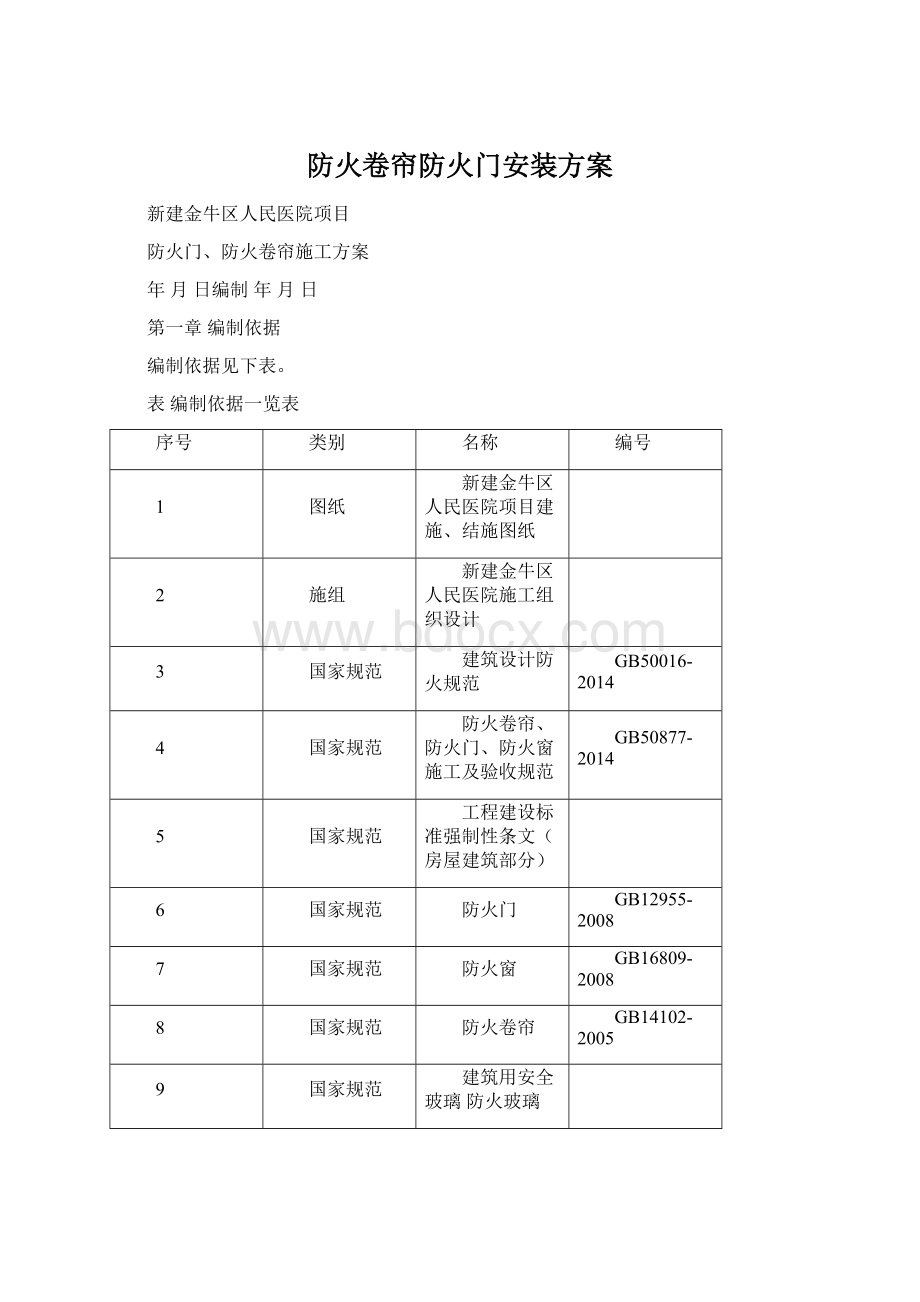 防火卷帘防火门安装方案.docx