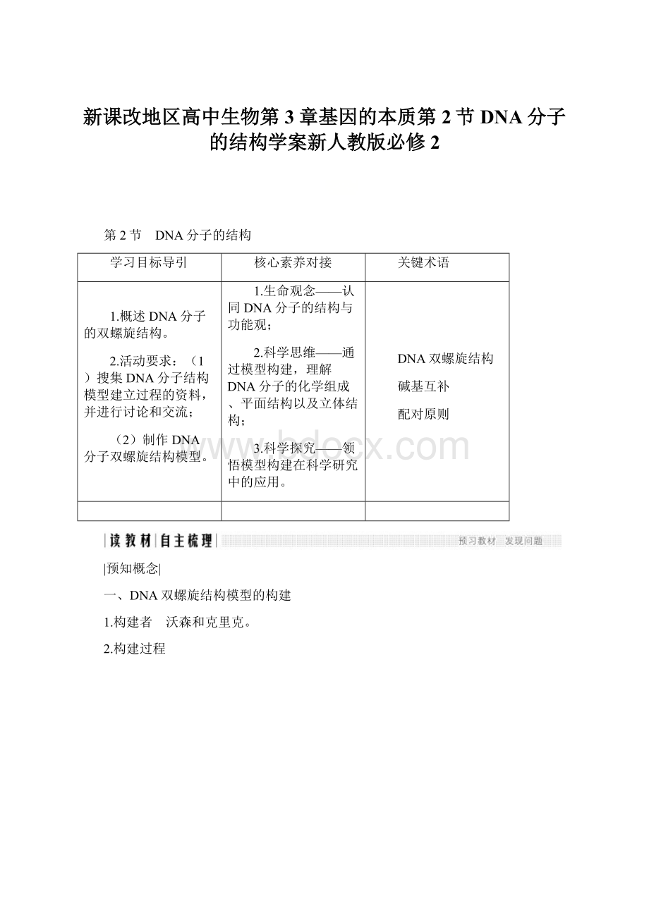 新课改地区高中生物第3章基因的本质第2节DNA分子的结构学案新人教版必修2Word格式文档下载.docx_第1页