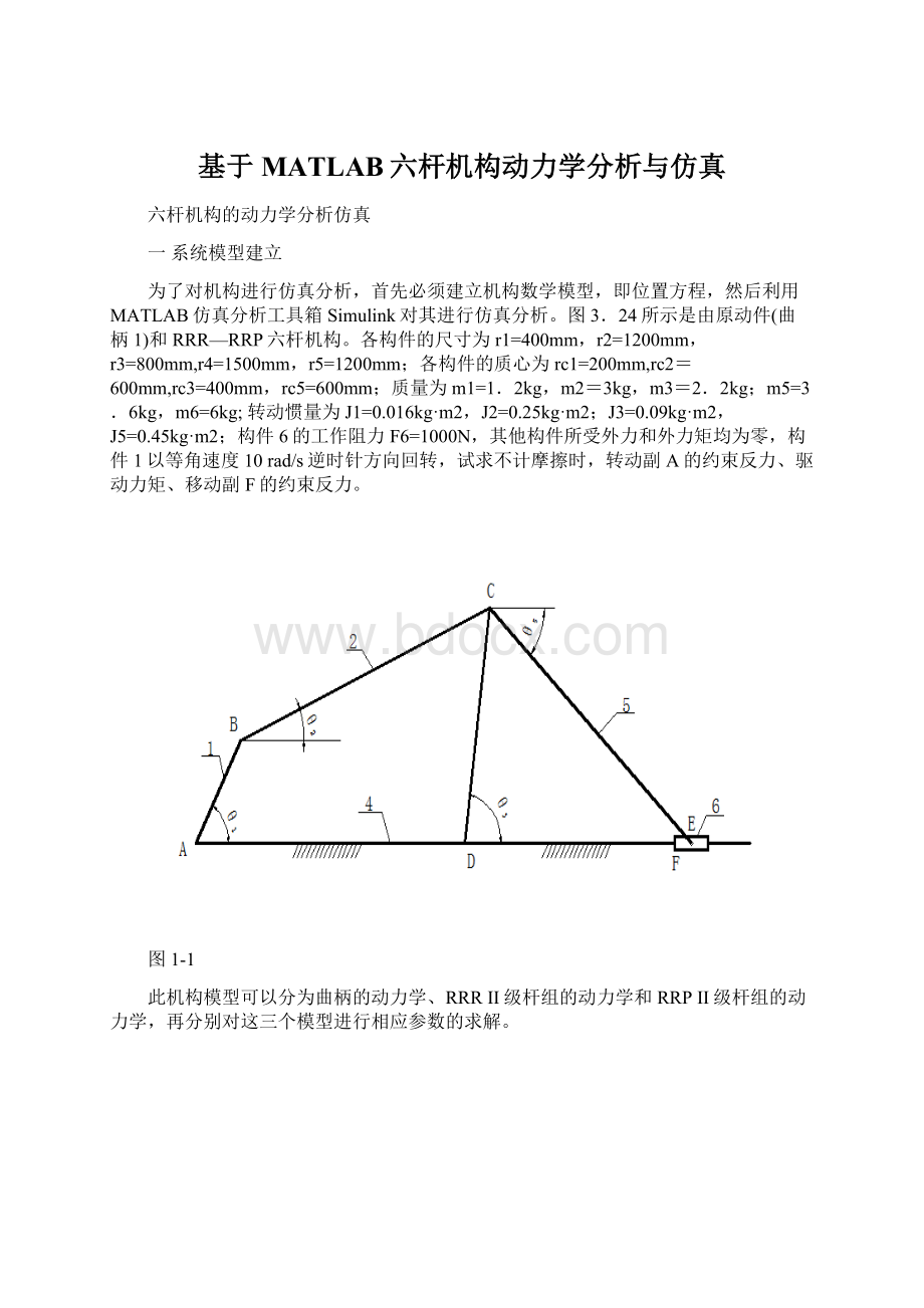 基于MATLAB六杆机构动力学分析与仿真.docx