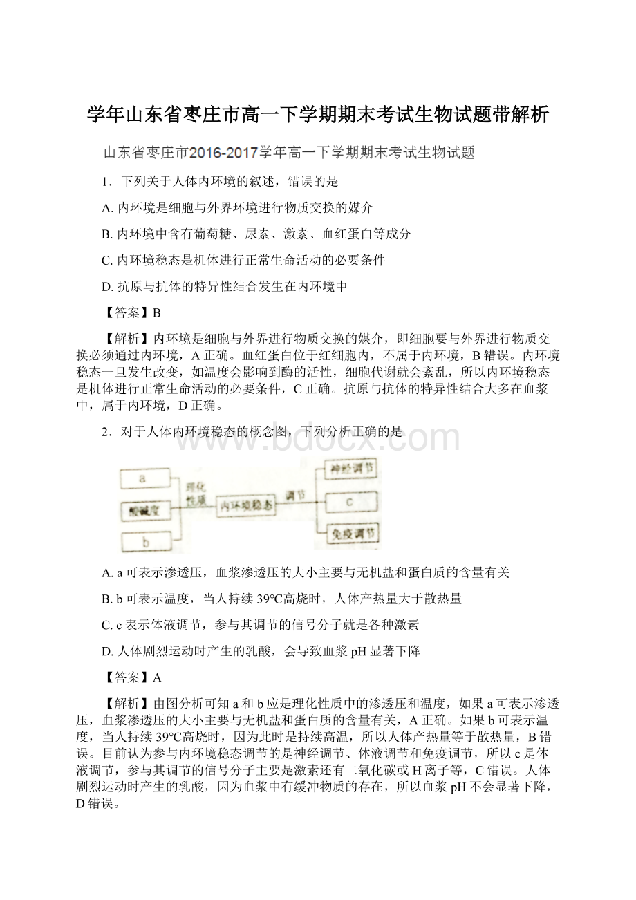 学年山东省枣庄市高一下学期期末考试生物试题带解析.docx_第1页