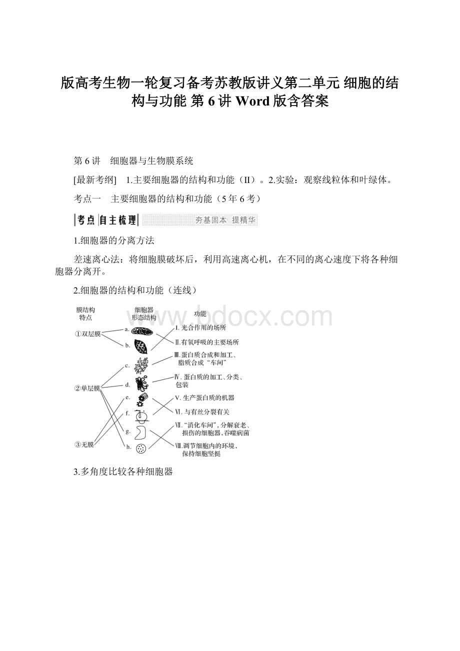 版高考生物一轮复习备考苏教版讲义第二单元 细胞的结构与功能 第6讲 Word版含答案文档格式.docx