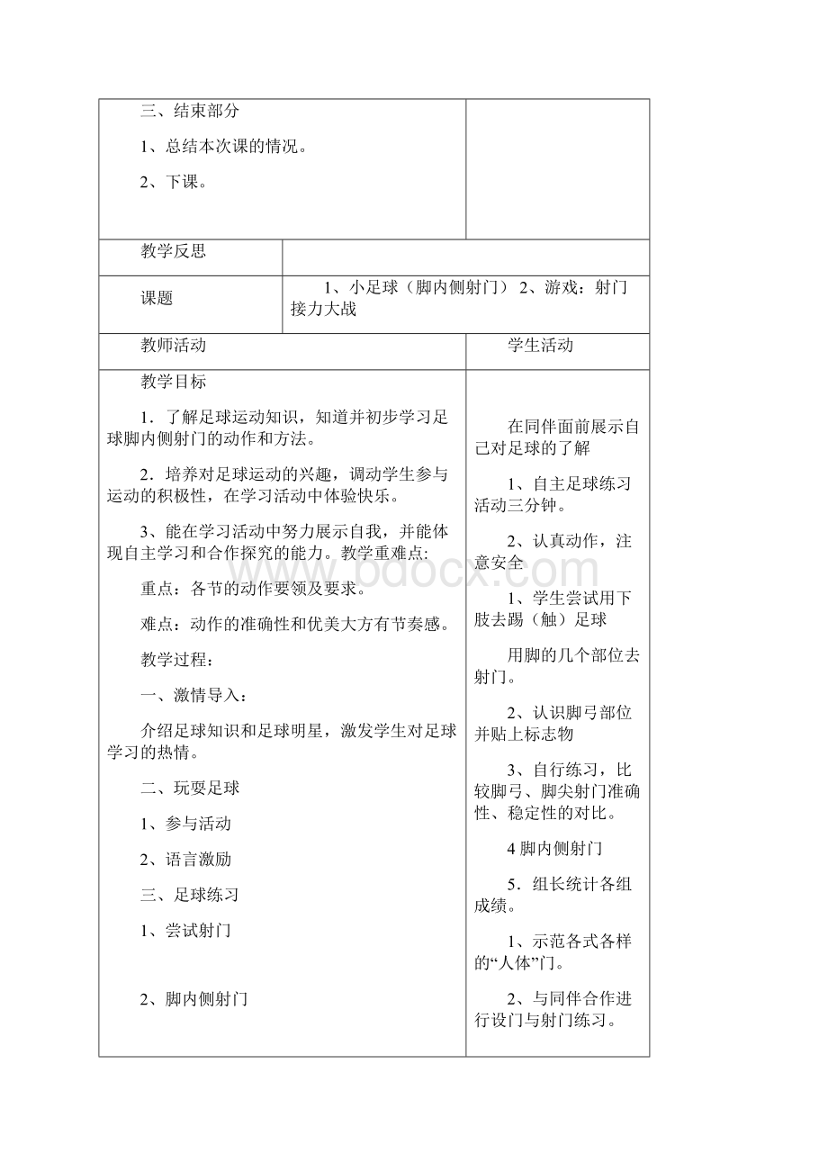 小学一年级体育足球教案简单版Word文件下载.docx_第2页