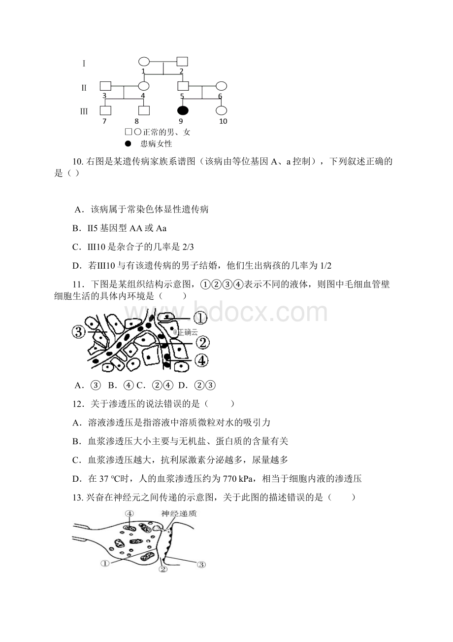 云南省玉溪市峨山一中学年高二生物上学期期中试题理Word格式.docx_第3页