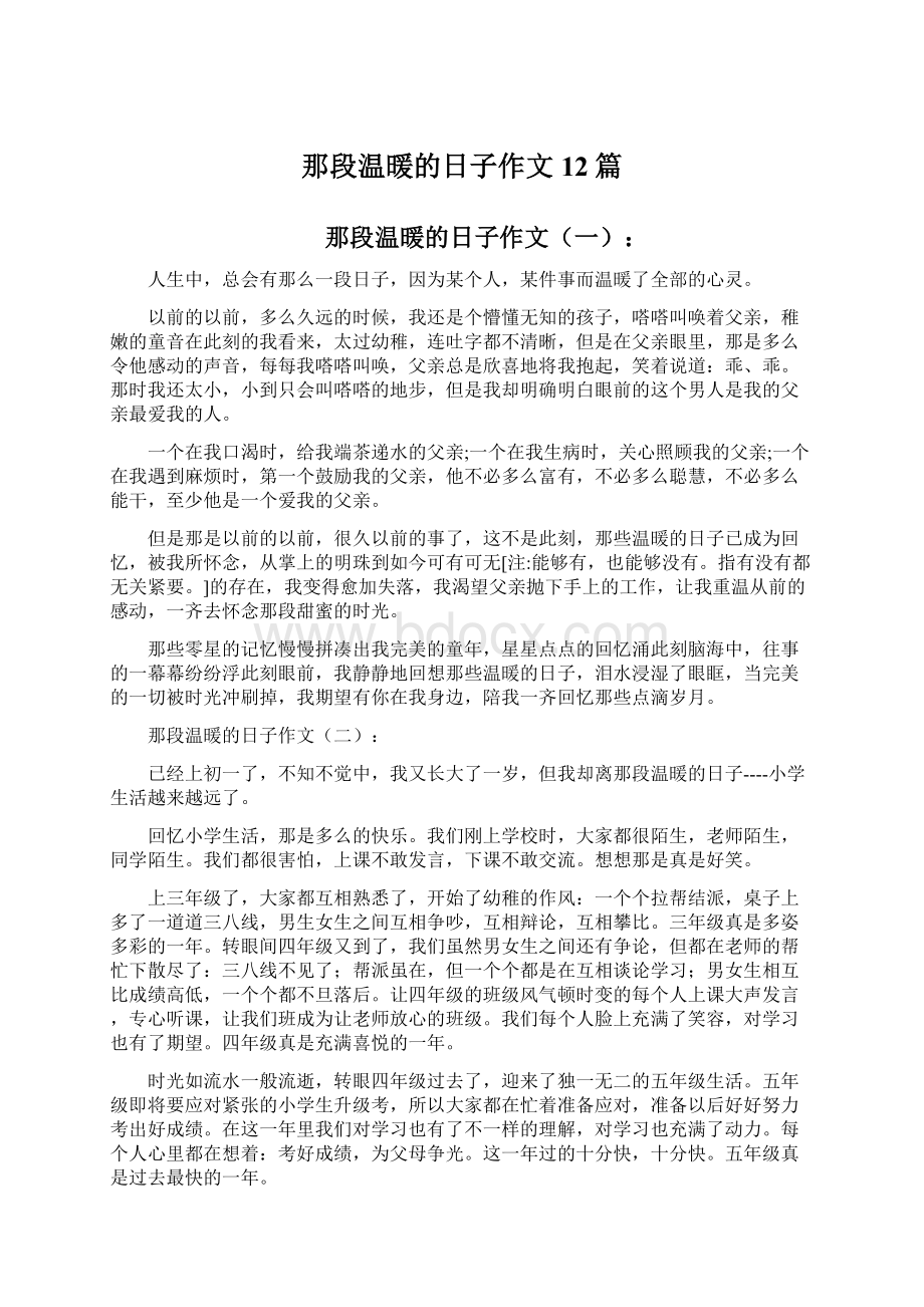 那段温暖的日子作文12篇文档格式.docx_第1页