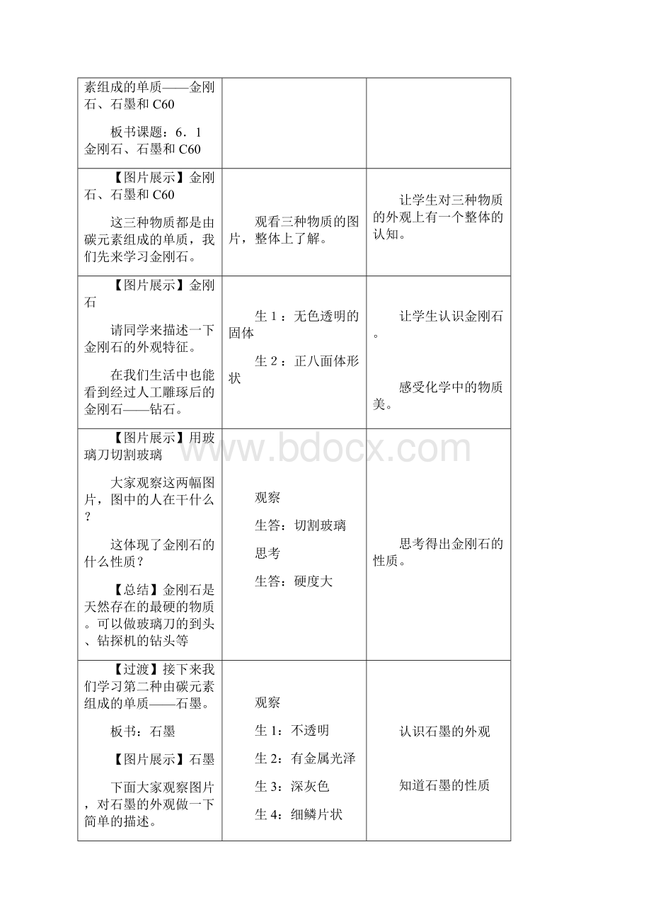 人教版九年级化学课题1金刚石石墨C60第一课时教学设计Word文件下载.docx_第2页