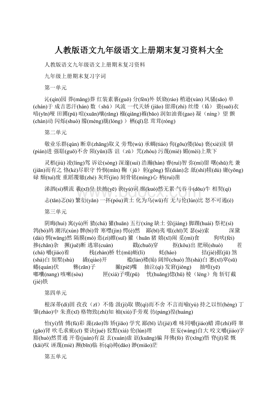 人教版语文九年级语文上册期末复习资料大全.docx_第1页