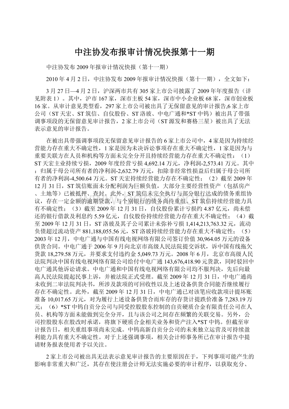 中注协发布报审计情况快报第十一期.docx_第1页