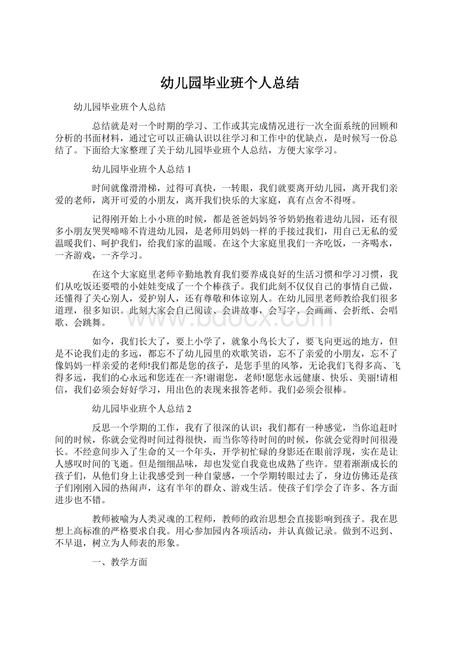 幼儿园毕业班个人总结Word格式文档下载.docx