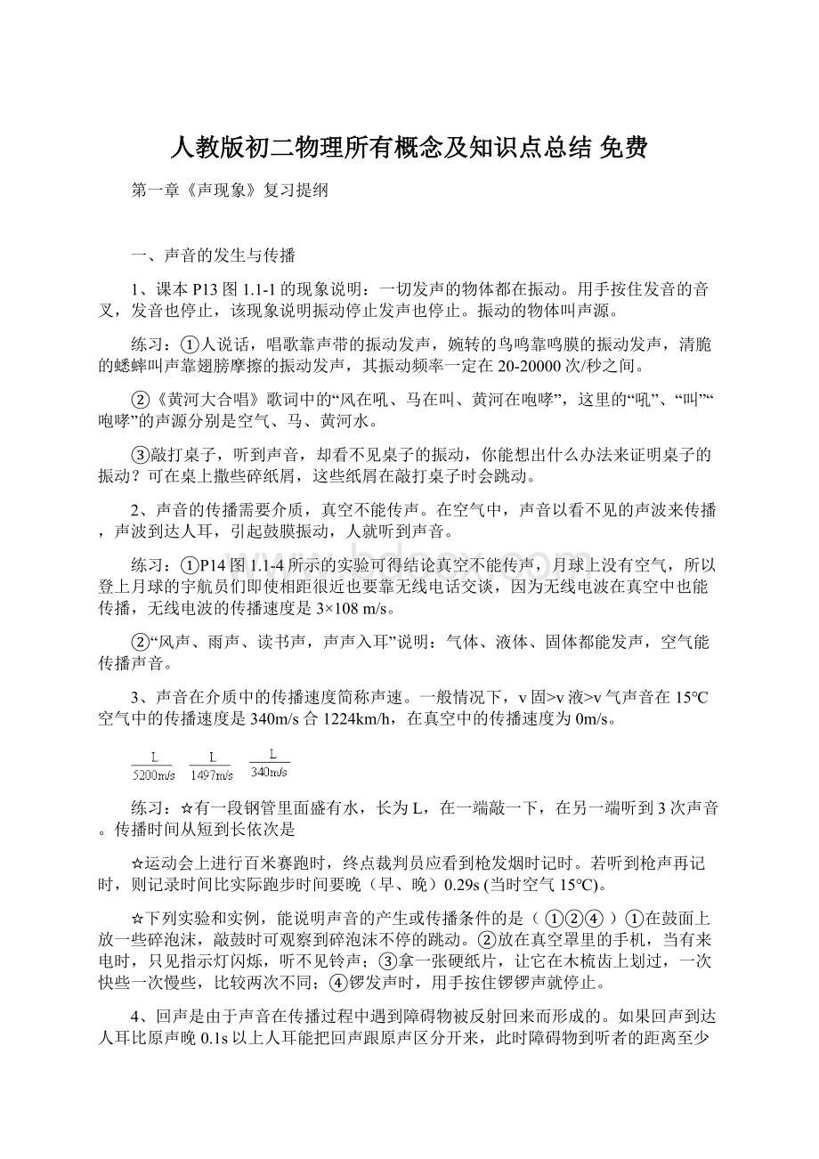 人教版初二物理所有概念及知识点总结 免费.docx_第1页