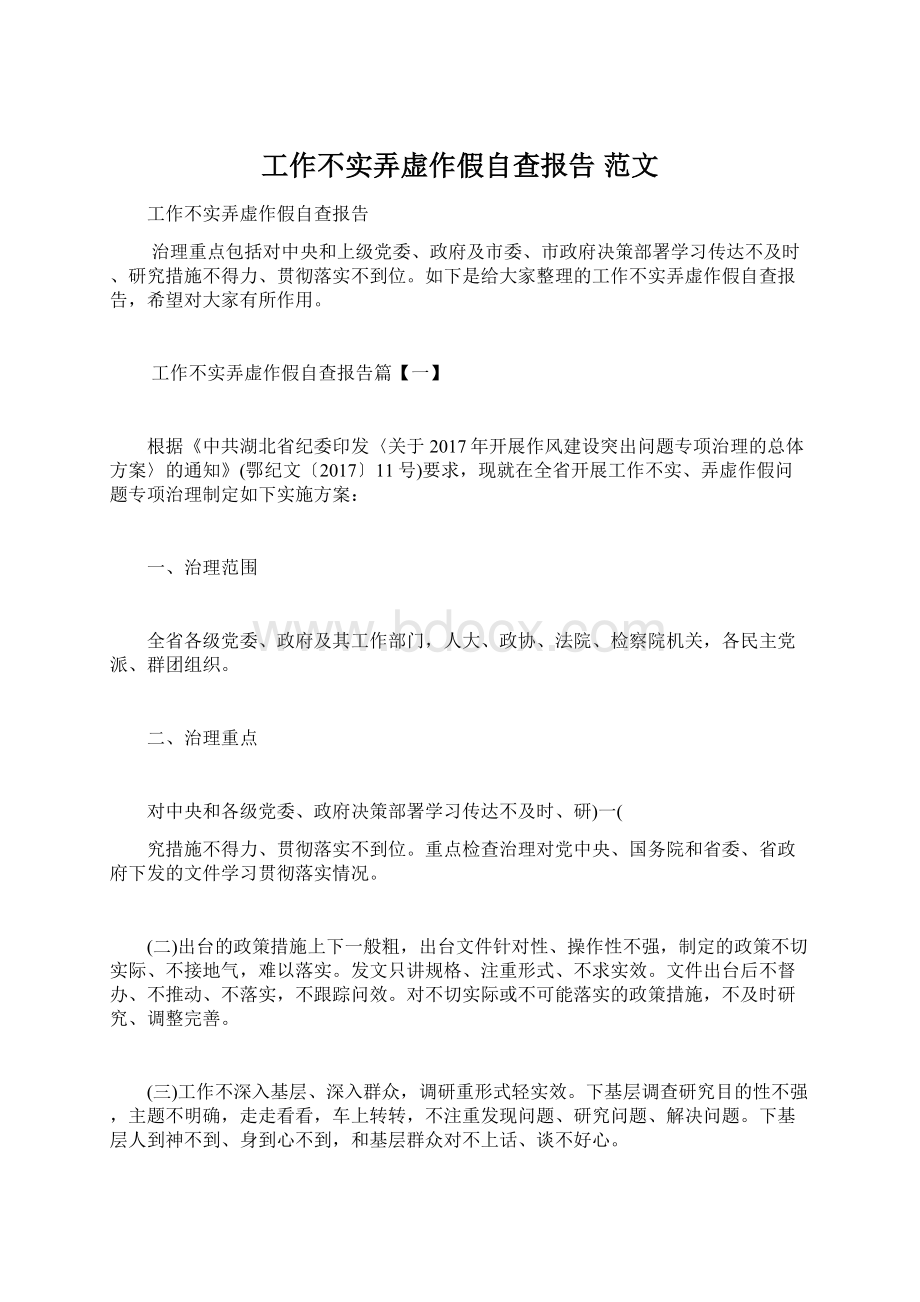 工作不实弄虚作假自查报告 范文.docx_第1页