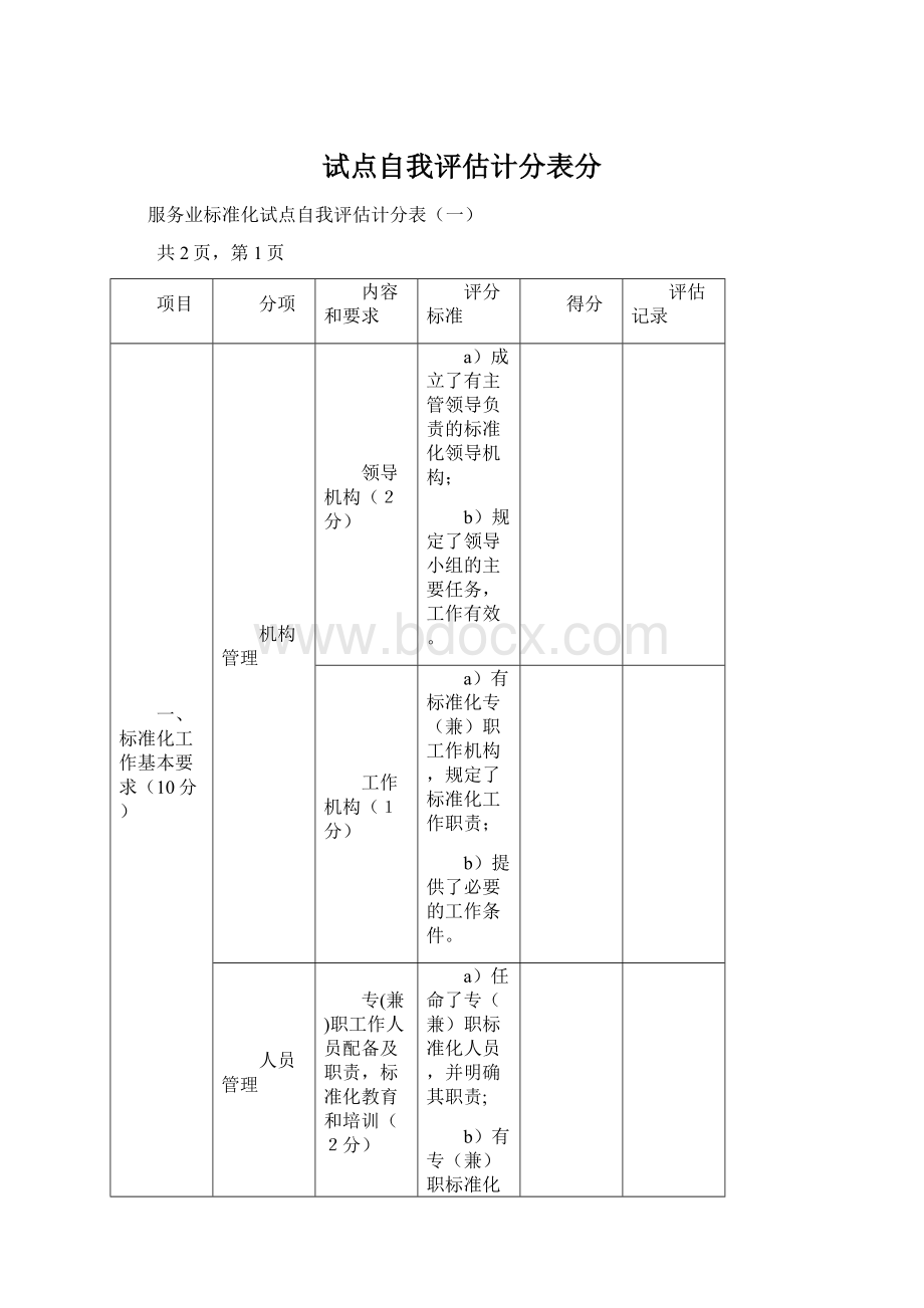 试点自我评估计分表分.docx