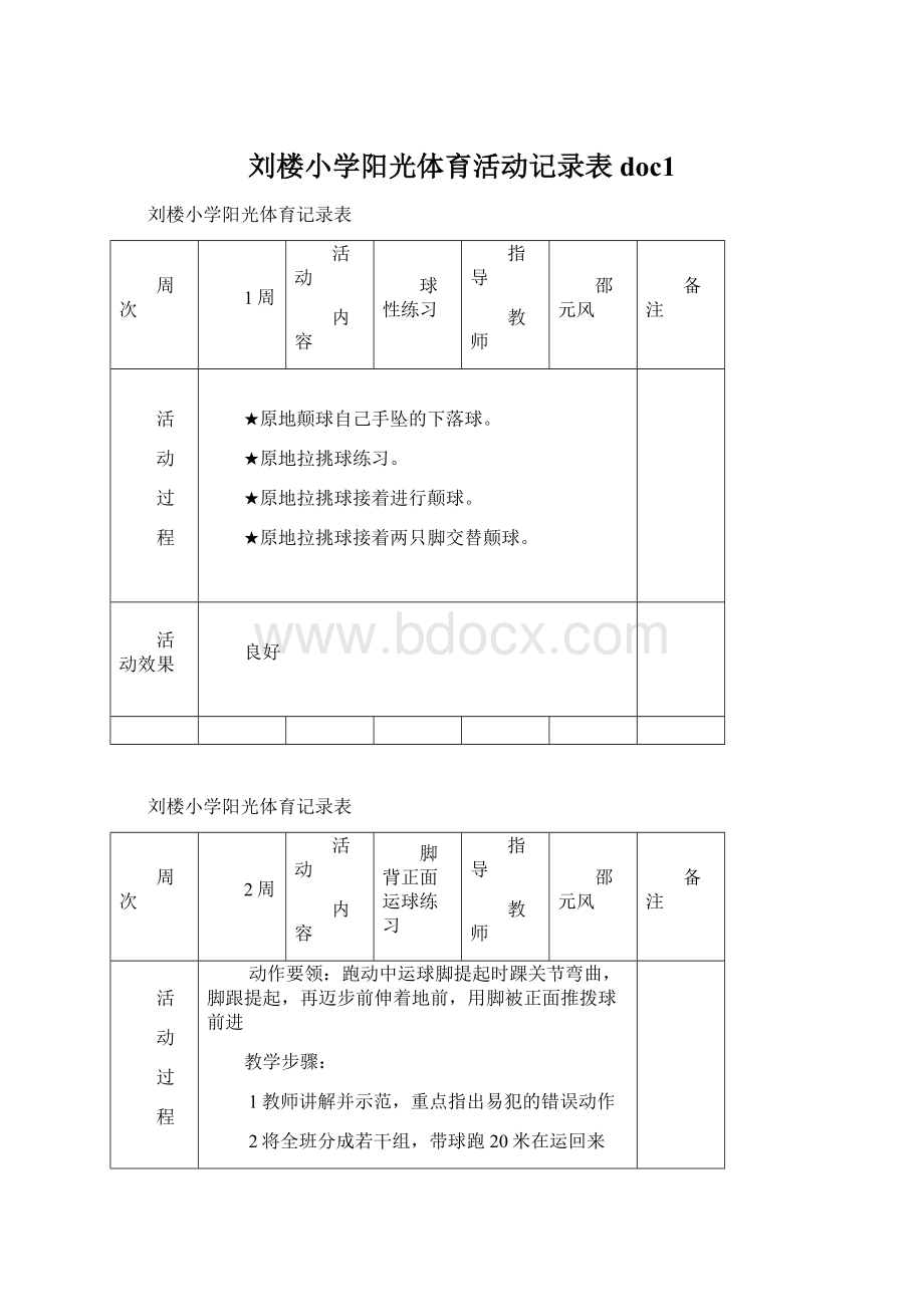 刘楼小学阳光体育活动记录表doc1.docx