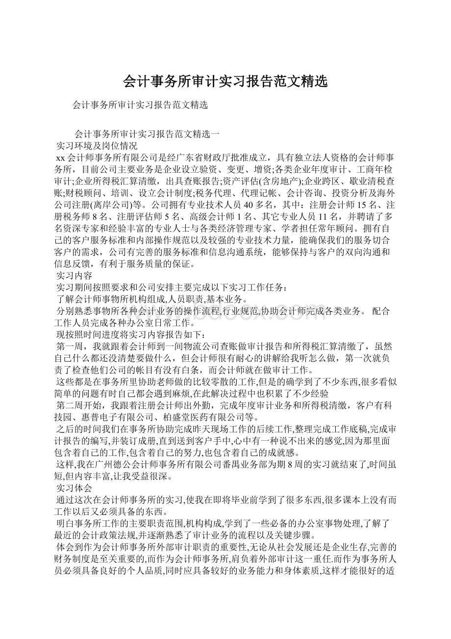 会计事务所审计实习报告范文精选.docx