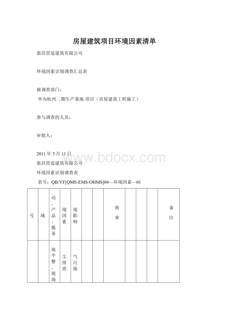 房屋建筑项目环境因素清单Word文件下载.docx_第1页