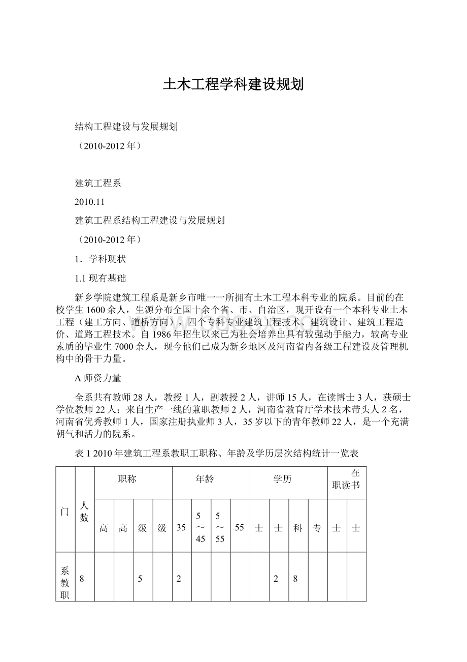 土木工程学科建设规划.docx_第1页