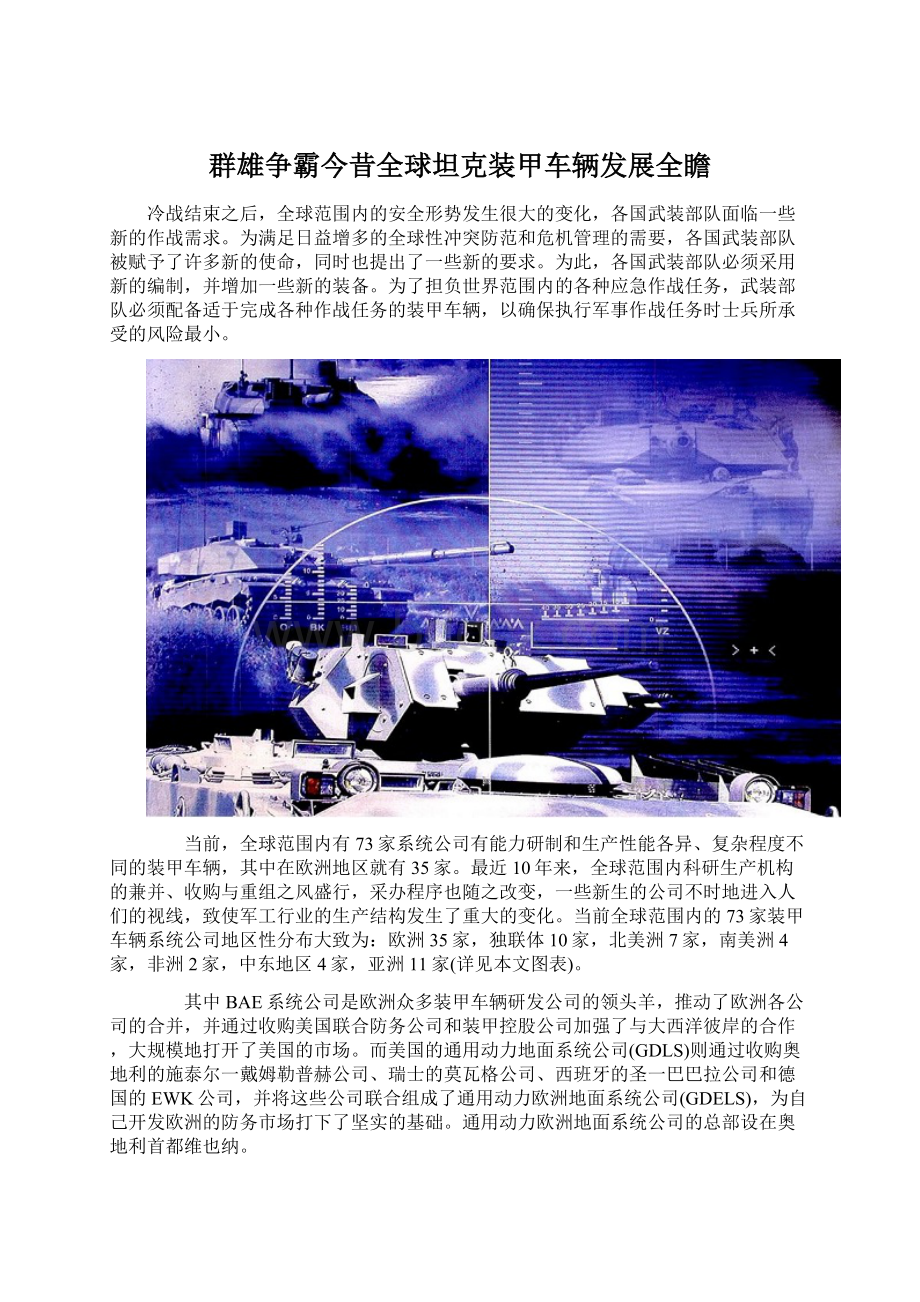 群雄争霸今昔全球坦克装甲车辆发展全瞻Word文档下载推荐.docx_第1页