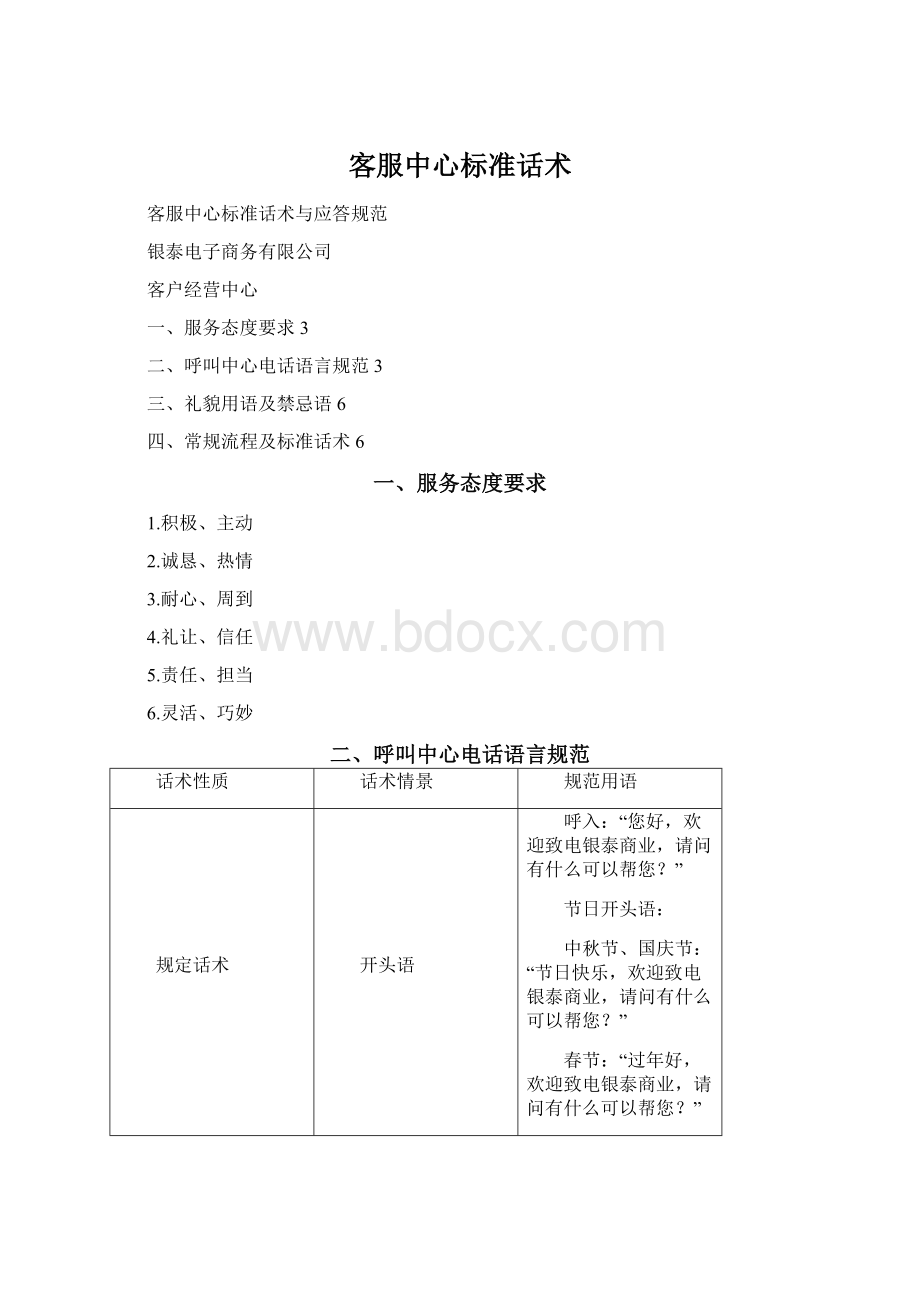 客服中心标准话术文档格式.docx