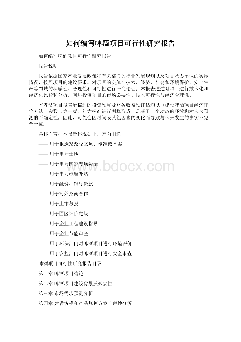 如何编写啤酒项目可行性研究报告Word格式文档下载.docx