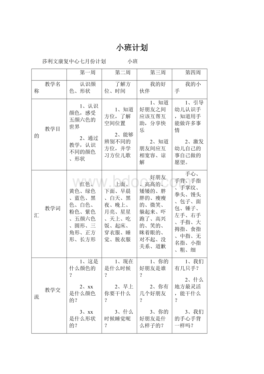 小班计划Word文档下载推荐.docx