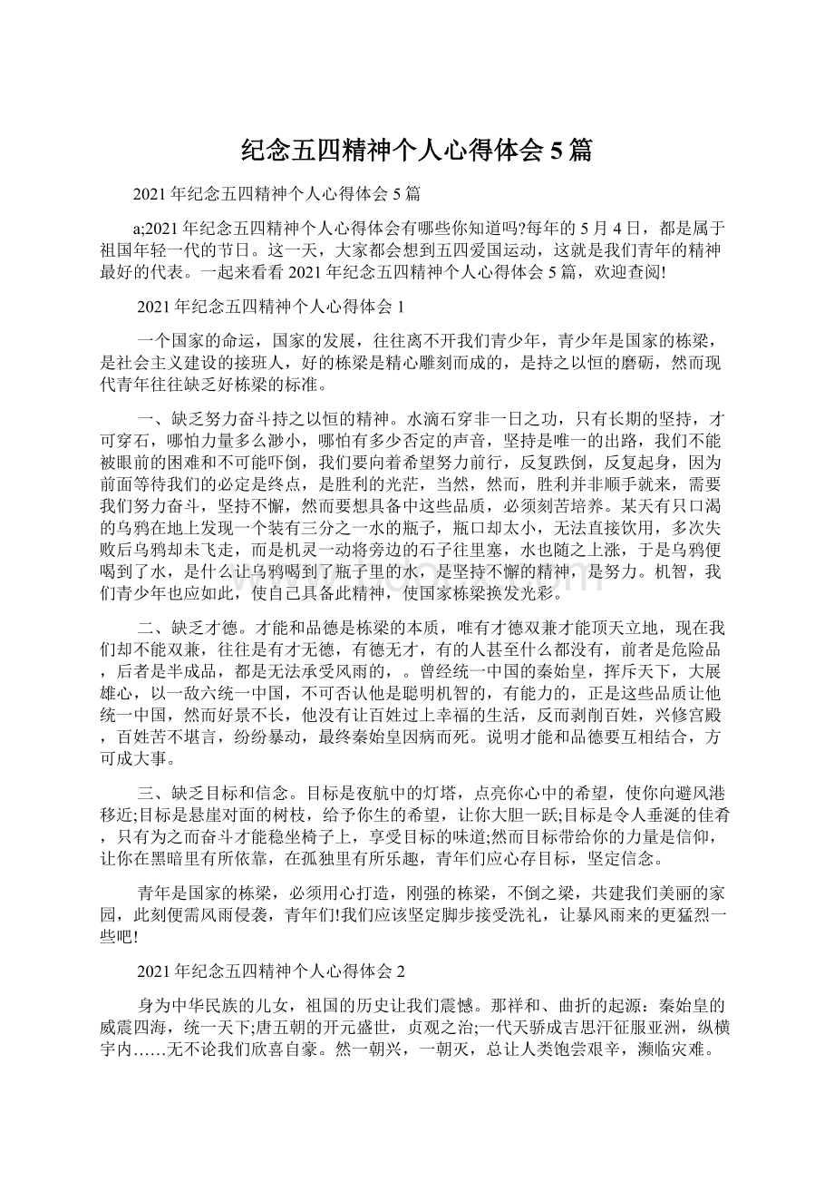 纪念五四精神个人心得体会5篇.docx