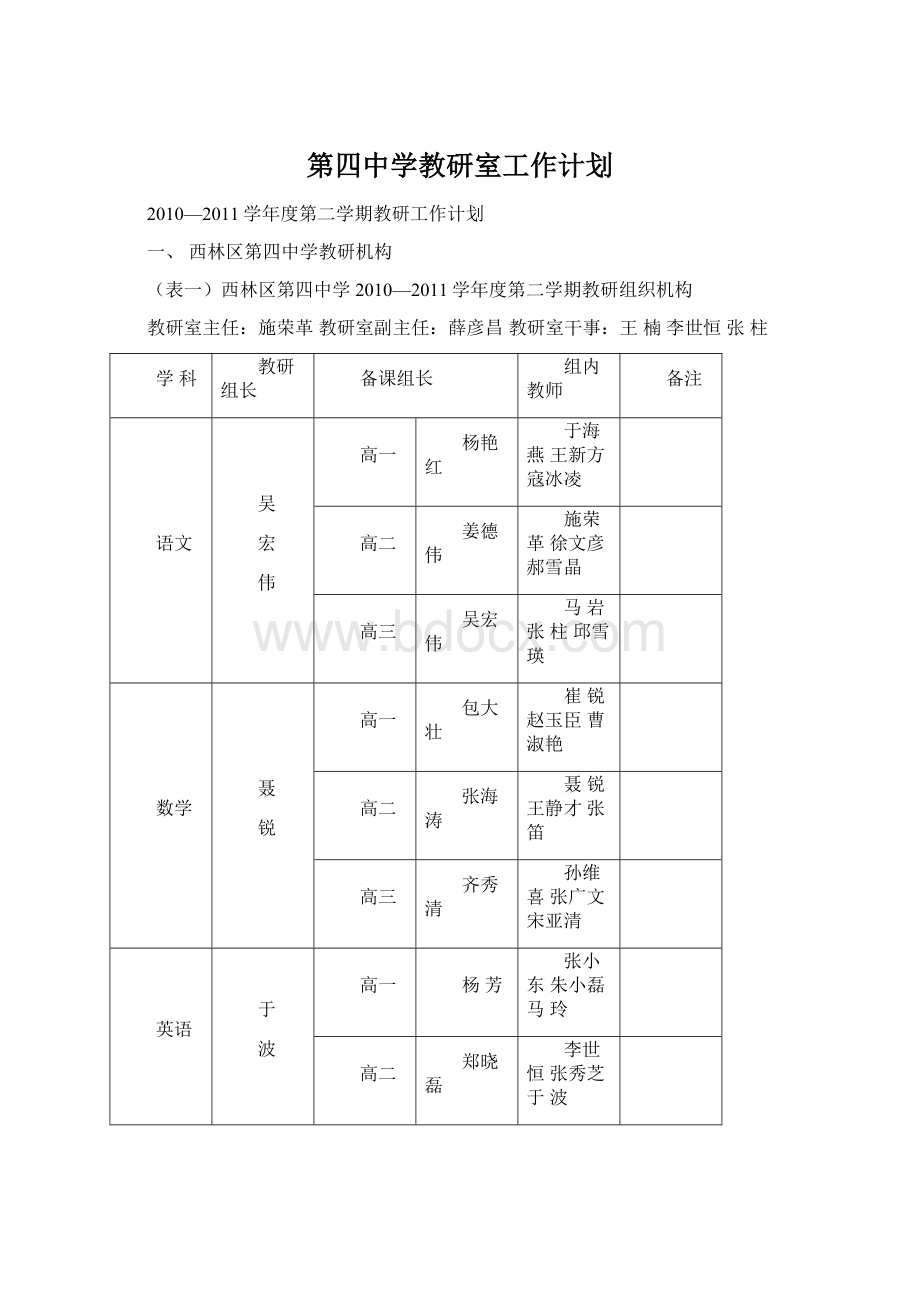 第四中学教研室工作计划.docx_第1页