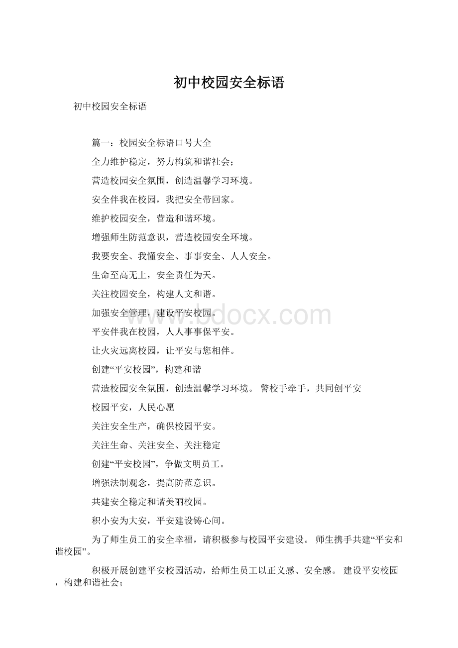 初中校园安全标语Word格式文档下载.docx_第1页