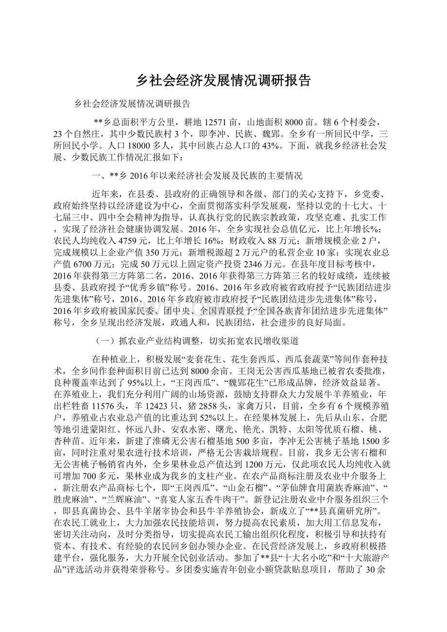 乡社会经济发展情况调研报告.docx