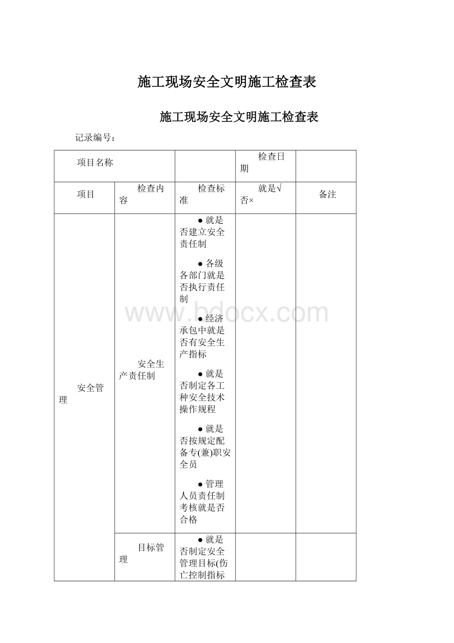 施工现场安全文明施工检查表文档格式.docx