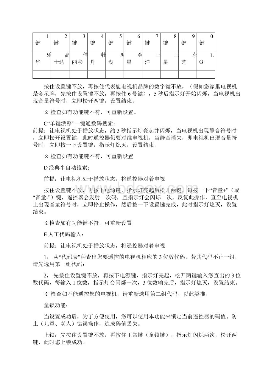 瑜杰YuJie RM168B万能电视机遥控器使用说明书Word文件下载.docx_第2页