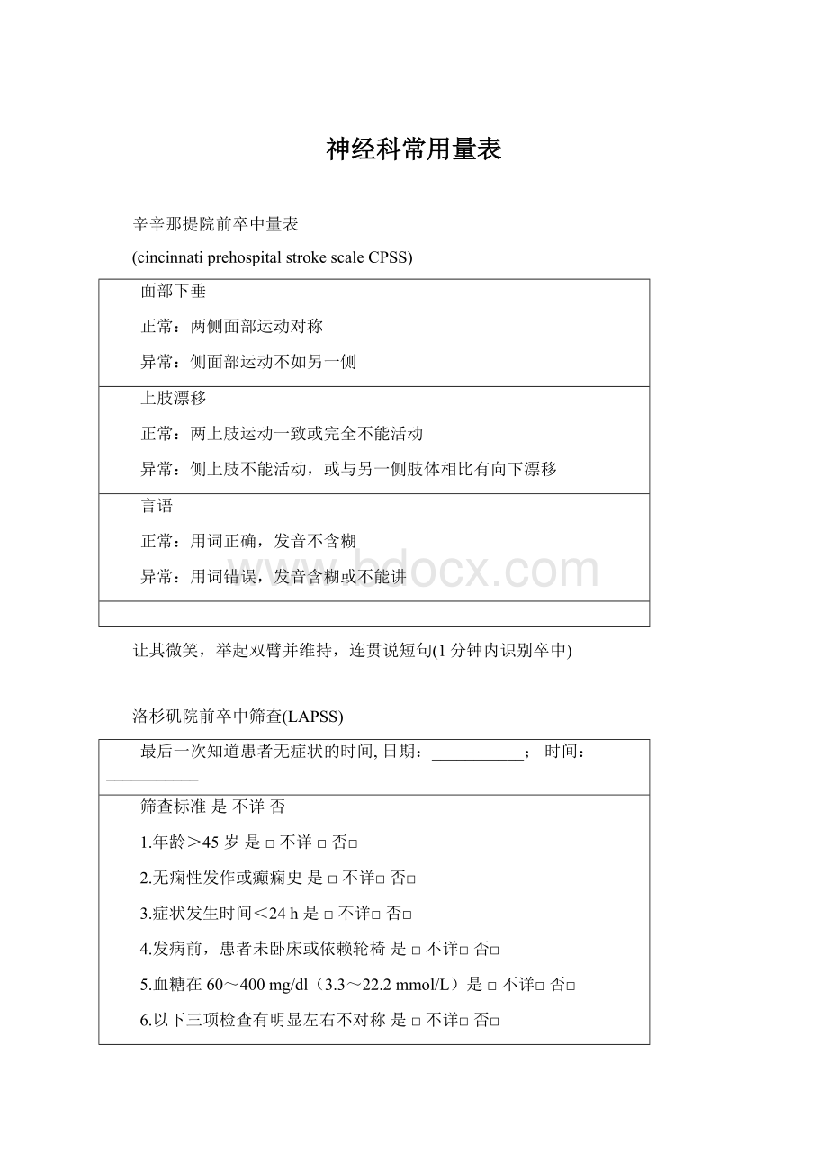 神经科常用量表Word文档下载推荐.docx