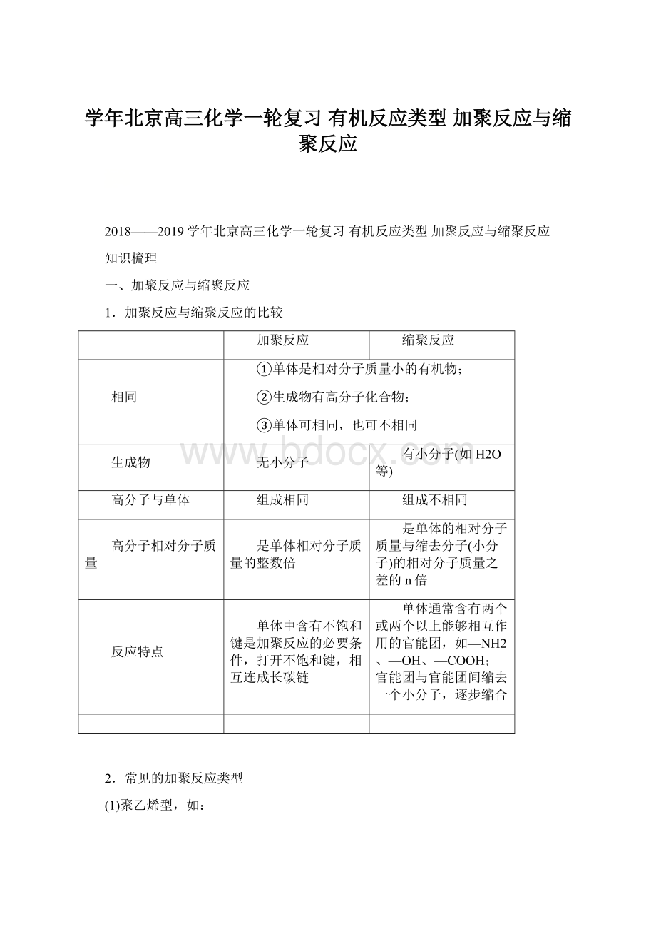 学年北京高三化学一轮复习有机反应类型加聚反应与缩聚反应.docx_第1页