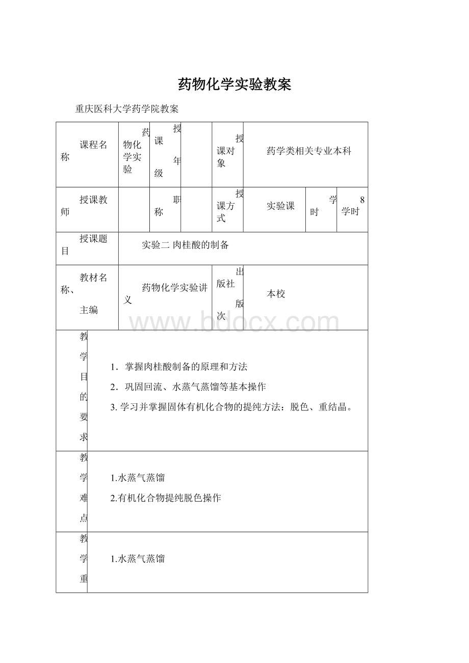 药物化学实验教案Word下载.docx_第1页