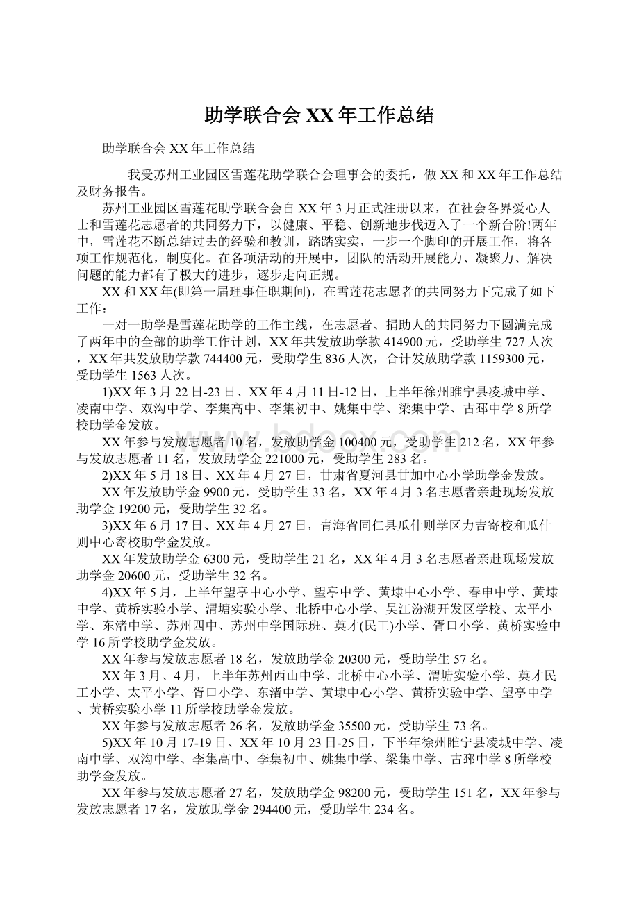 助学联合会XX年工作总结Word文档格式.docx