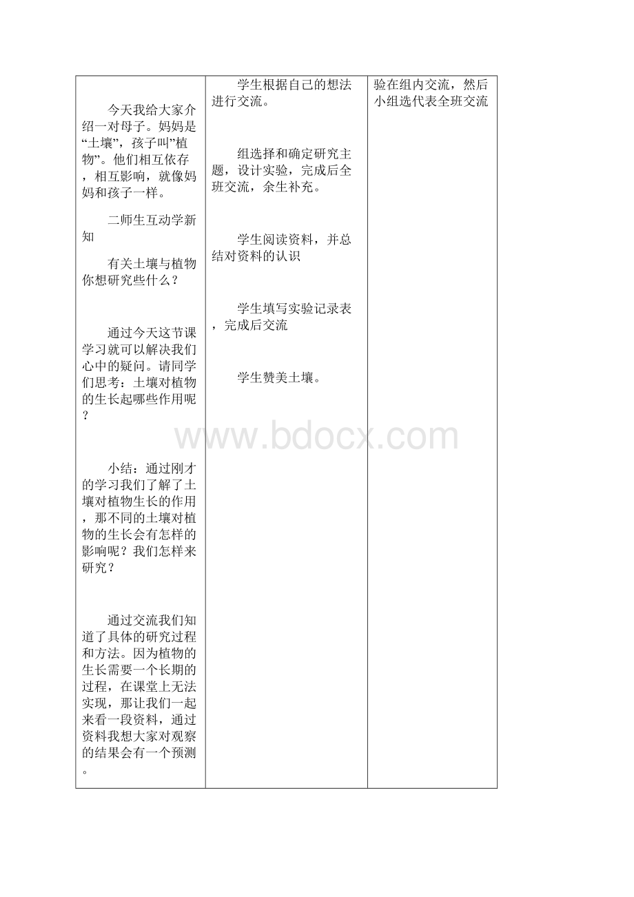 最新青岛版科学三年级下册《土壤与植物》表格式教案docWord文件下载.docx_第2页