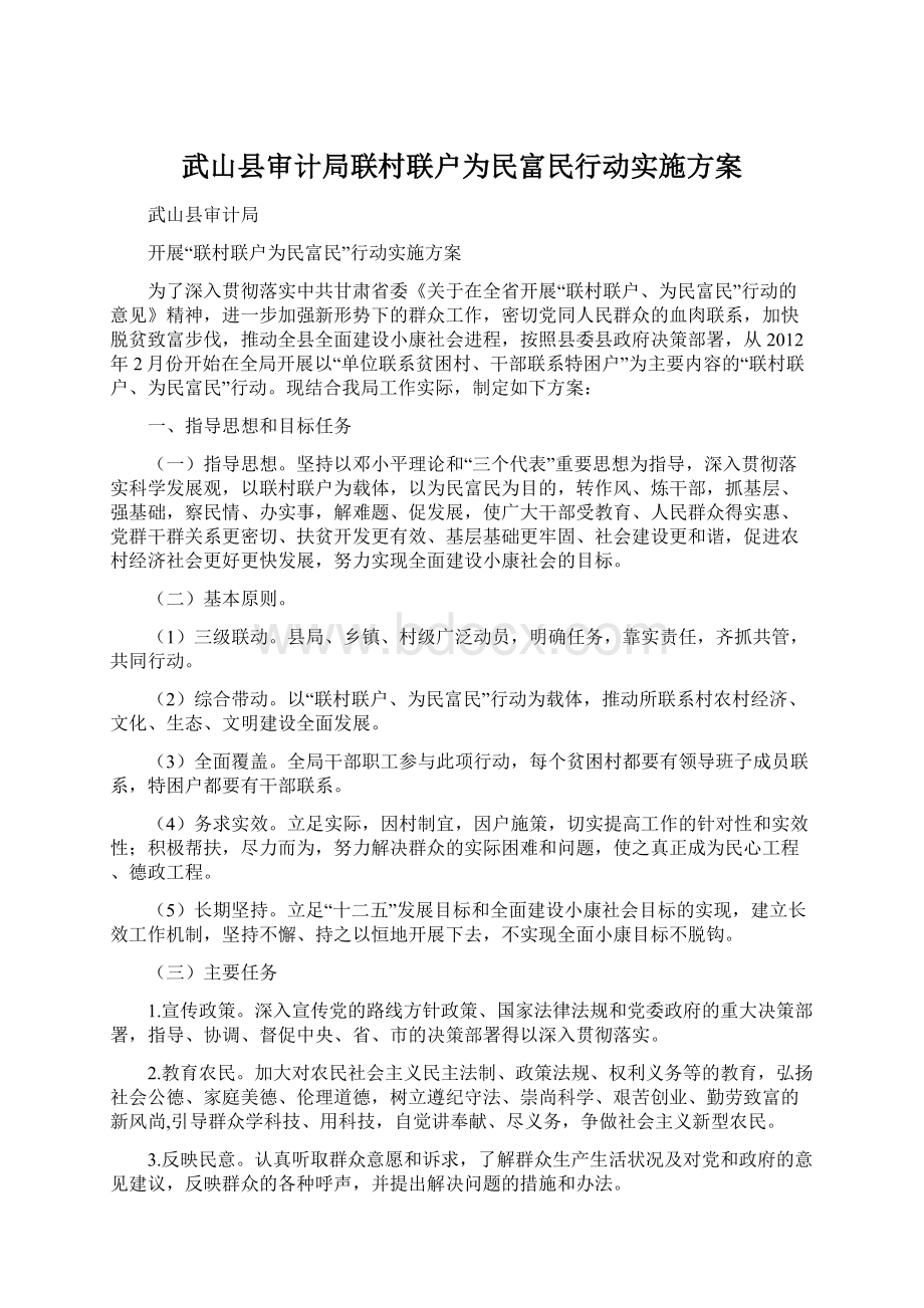 武山县审计局联村联户为民富民行动实施方案.docx_第1页