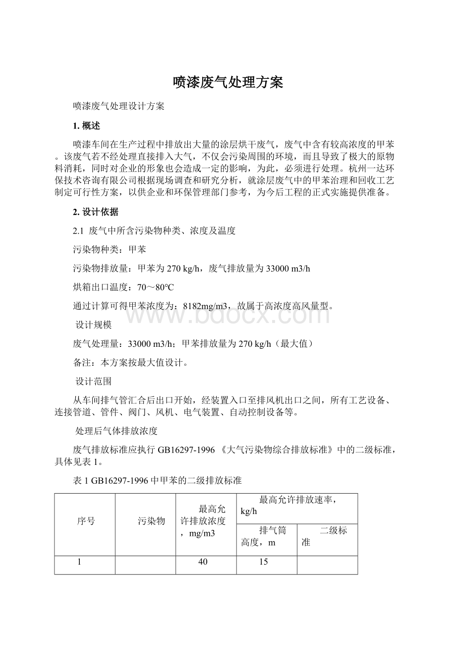 喷漆废气处理方案.docx