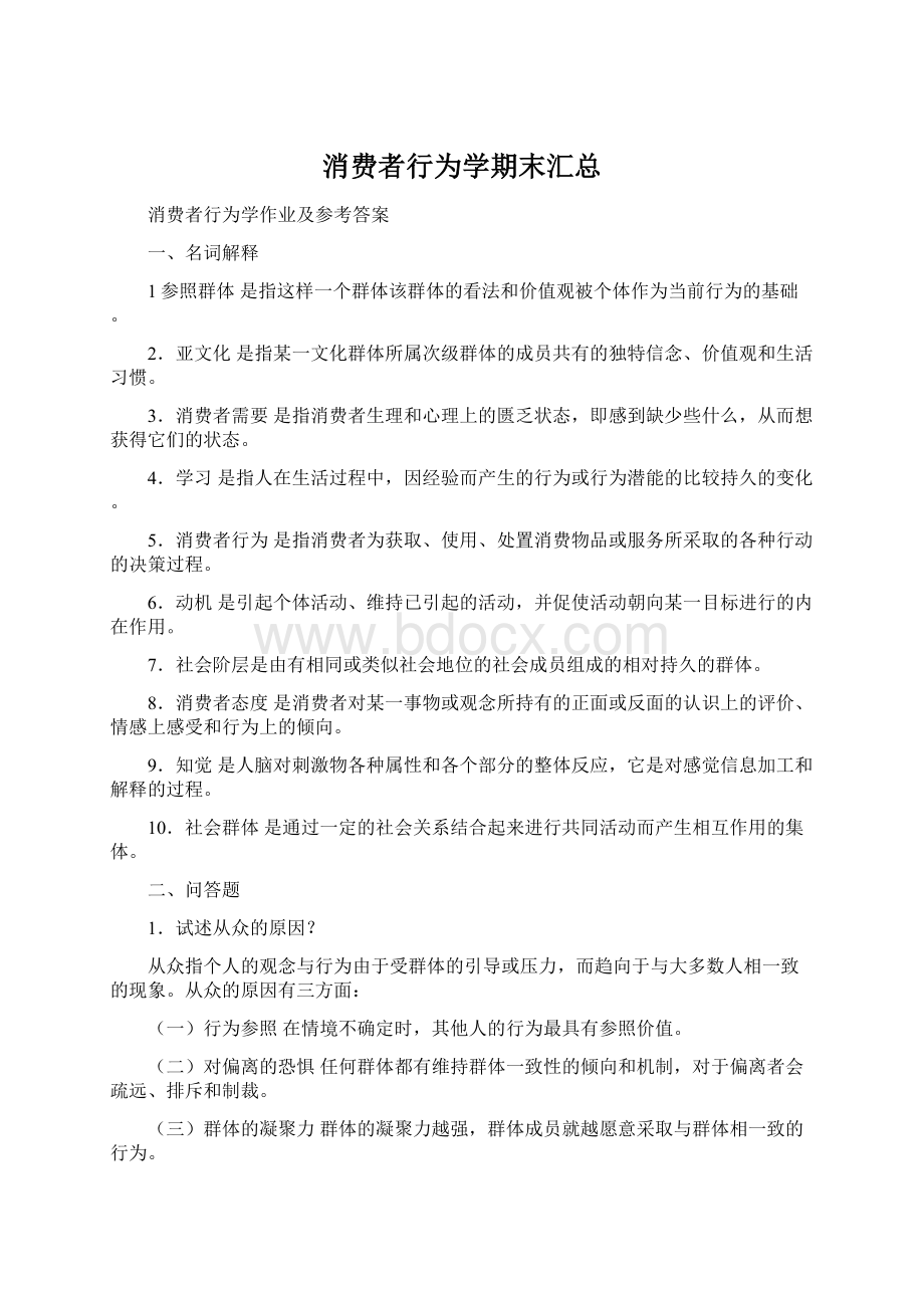 消费者行为学期末汇总Word下载.docx